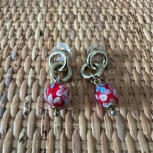 Gold and Red Beaded Earrings